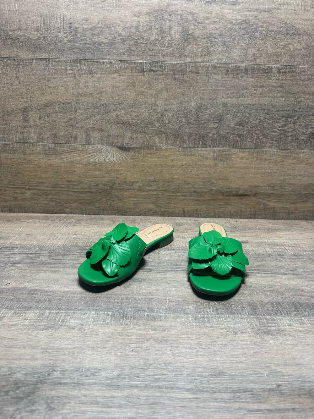 Anne Klein Green Floral Slide Sandals